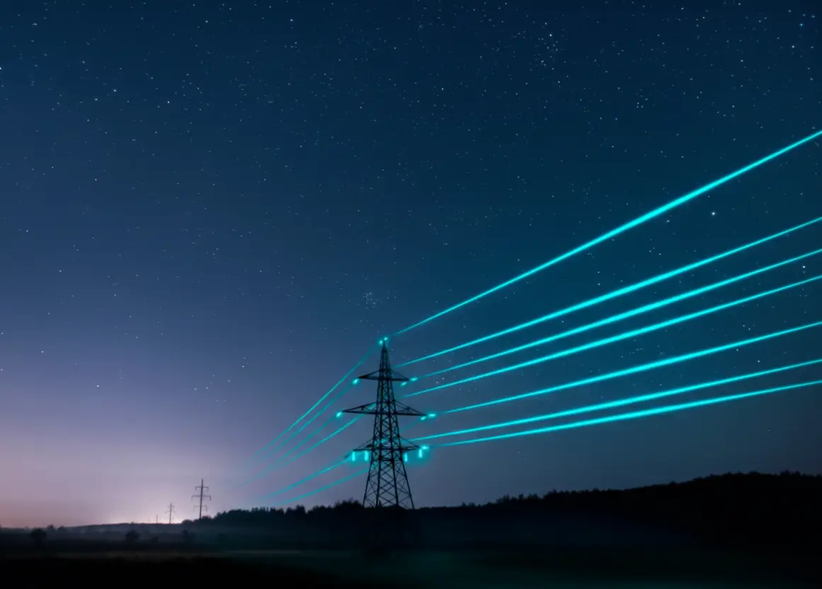 Электрические линии на фоне ночного неба